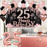 25th Birthday Decorations for Women 49pcs Black Rose Gold Black