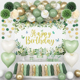 Sage Green Birthday Decorations Kit for Green Neutral Boho Party