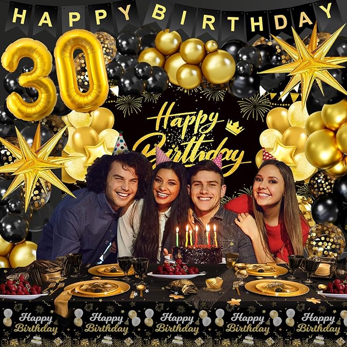 Black and Gold Birthday Decorations for Men Women Black and Gold