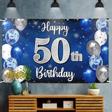 Happy 50th Birthday Decorations 50th Blue & Silver Balloon Large