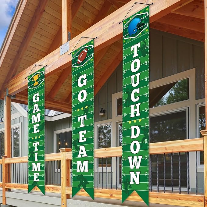 3PCS Football Porch Sign Banners Football Party Decorations Welcome