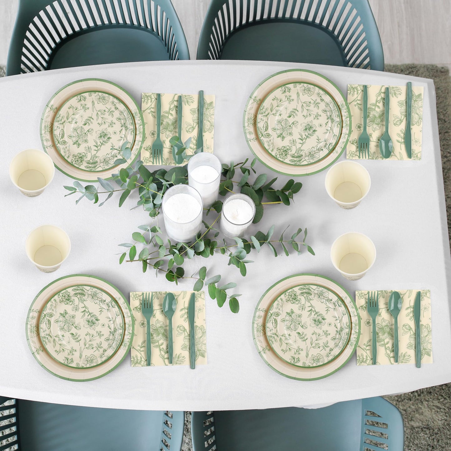 Kochorie 400 Pieces Sage Green Disposable Tableware Sets, Green and
