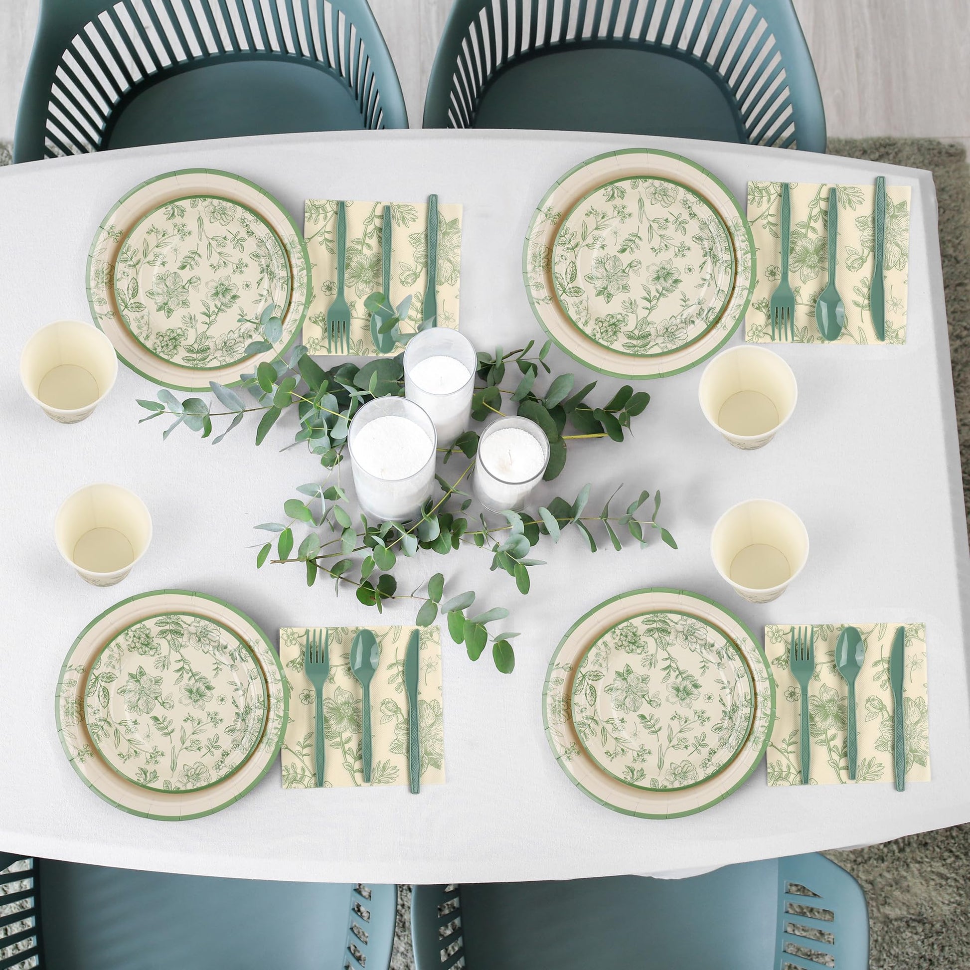 Kochorie 400 Pieces Sage Green Disposable Tableware Sets, Green and