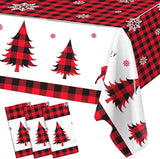 3PCS Christmas Tablecloth Red and Black Buffalo Plaid Rectangular