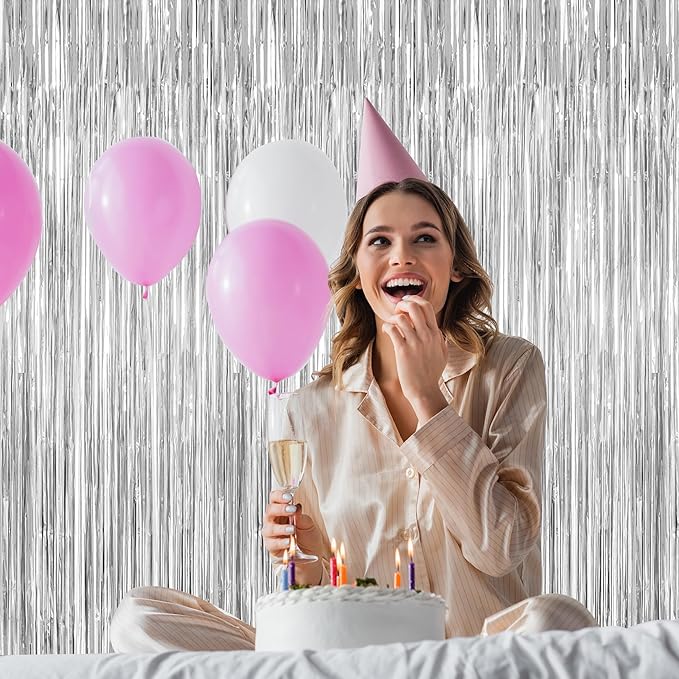 4 Pack Party Decorations, Metallic Silver Backdrop, Photo Booth Props