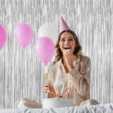4 Pack Party Decorations, Metallic Silver Backdrop, Photo Booth Props