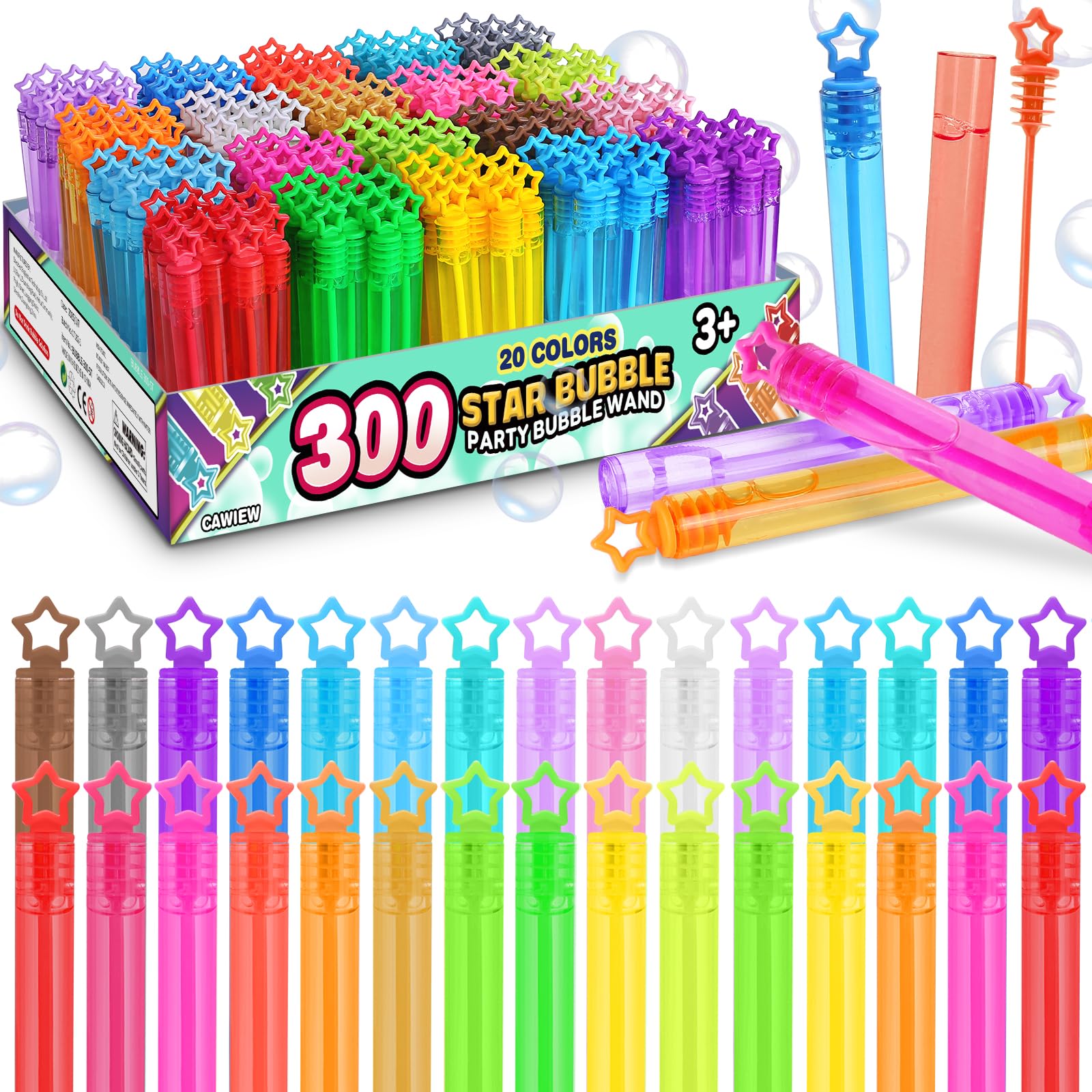 300 Pack 20 Colors Neon Bubbles Bulk in Gift Box, Mini Star Bubble
