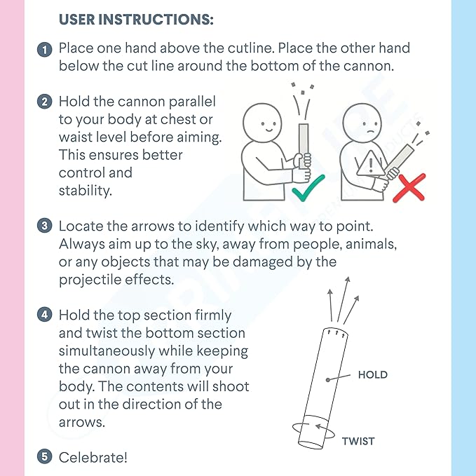 PrimePure Gender Reveal Confetti Cannon - Biodegradable Powder &