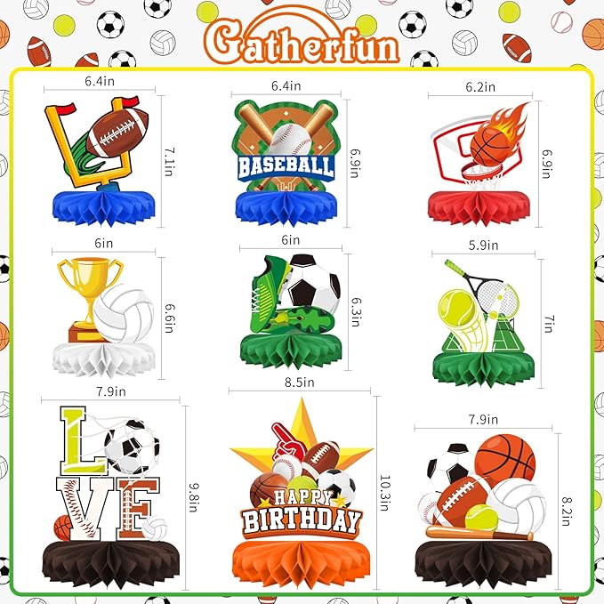 Sports Themed Party Decorations Kit Honeycomb Centerpiece for Sports
