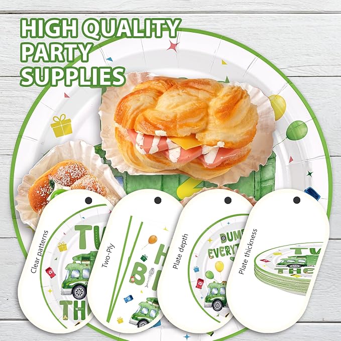 96Pcs Trash Truck 2nd Birthday Party Decoration Green Garbage Truck