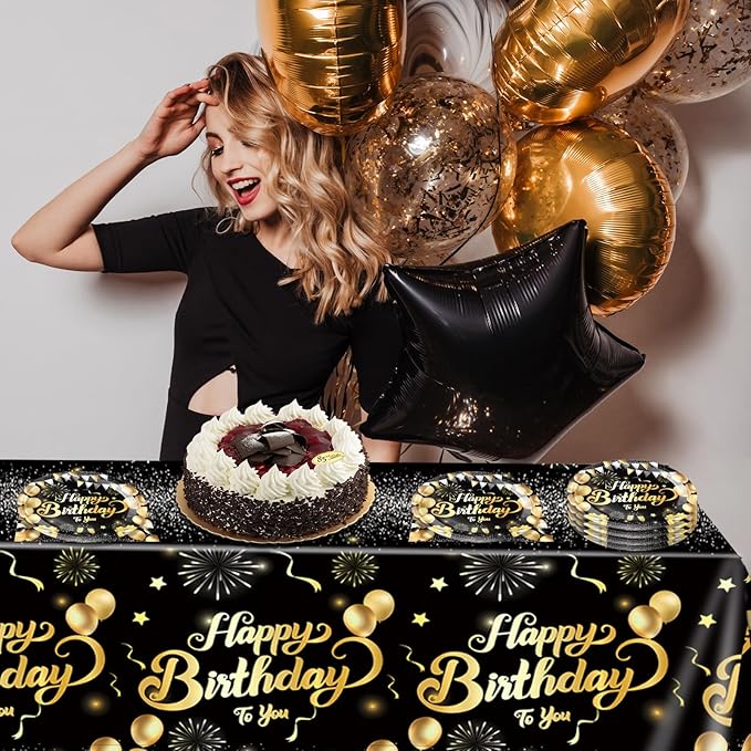 41Pcs Black and Gold Birthday Decorations,Happy Birthday Party