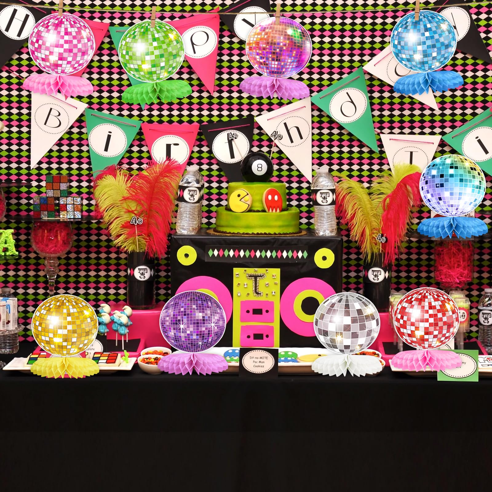 9PCS Disco Honeycomb Centerpieces Disco Ball Party Decorations
