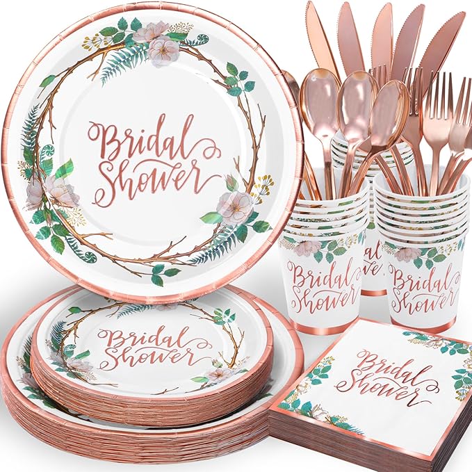 Rose Gold Bridal Shower Decorations 168Pcs Bridal Shower Plates and