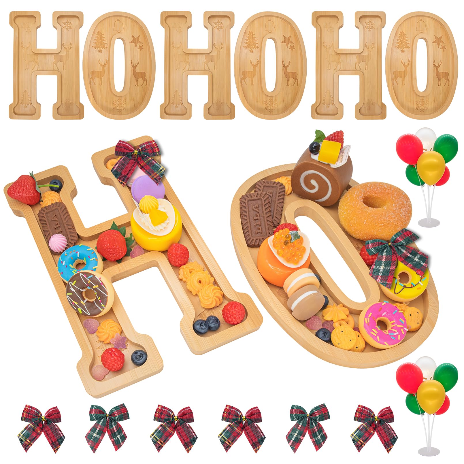 Nsoyos 6PCS Bamboo Christmas Decorations Letters Charcuterie Board
