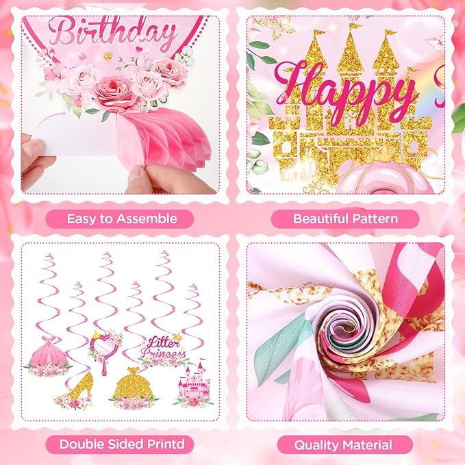 Floral Princess Birthday Party Decorations Pink Gold Princess Happy