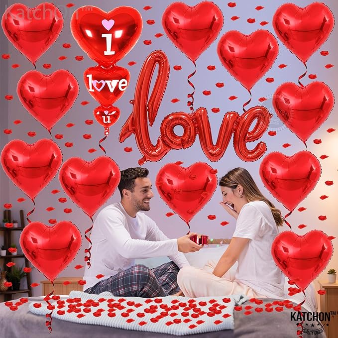 Valentines Day Decorations Set I Love You Balloons and Red Heart