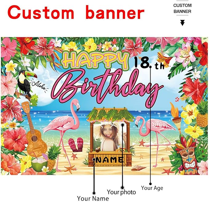 Custom Happy Birthday Banner Flamingo Themed Party Decoration