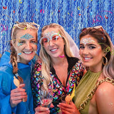 Blue Tinsel Foil Fringe Curtains Wavy Backdrop for Parties Sparkle