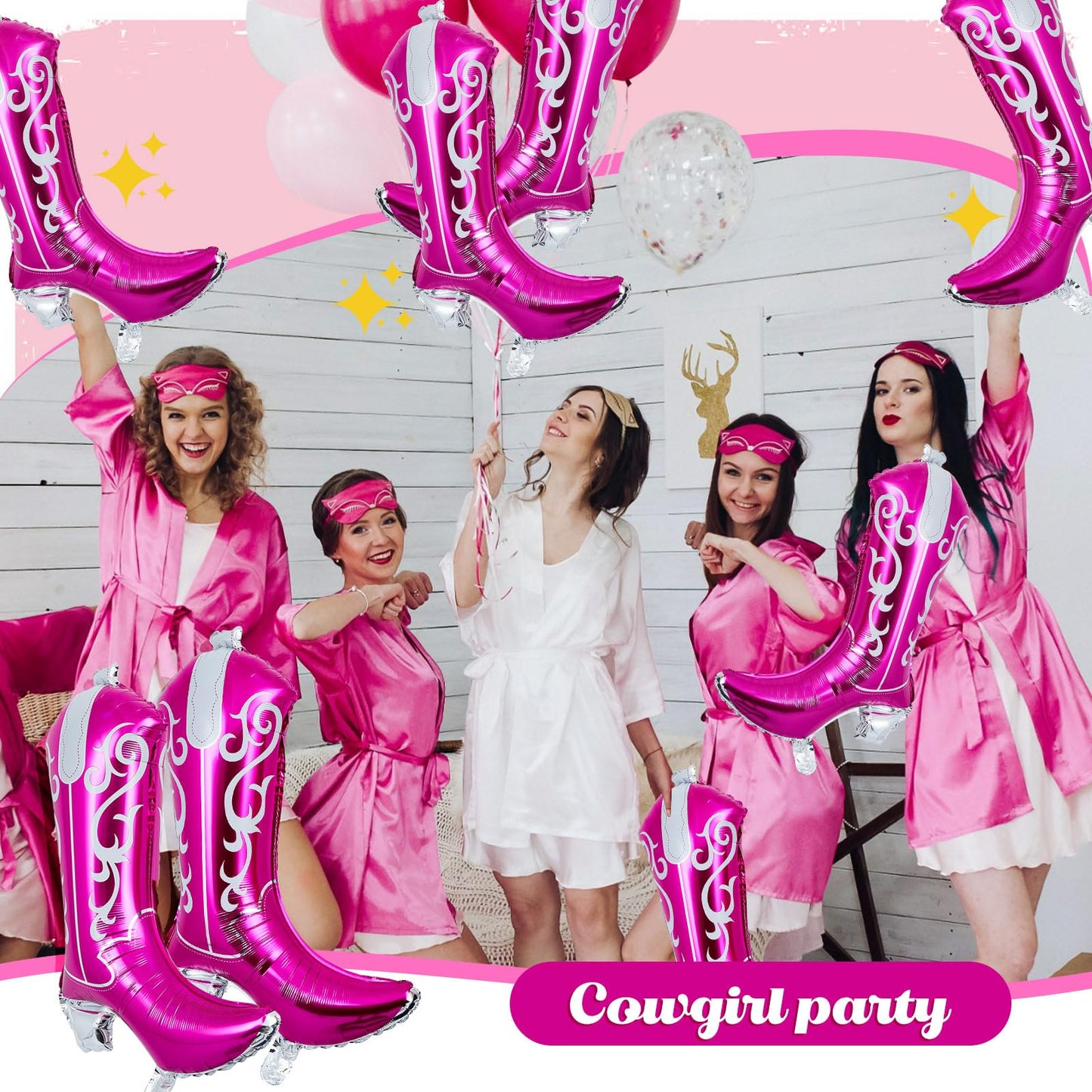 Wettarn 6 Pcs Cowboy Boot Balloons Bulk 25.6 Inch Large Cowgirl R Pink