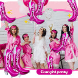 Wettarn 6 Pcs Cowboy Boot Balloons Bulk 25.6 Inch Large Cowgirl R Pink