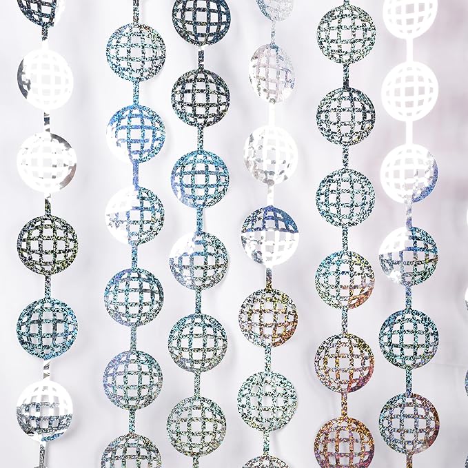 BRAVESHINE Disco Hanging Balls Fringe Backdrop - 2 Pack Silver Tinsel