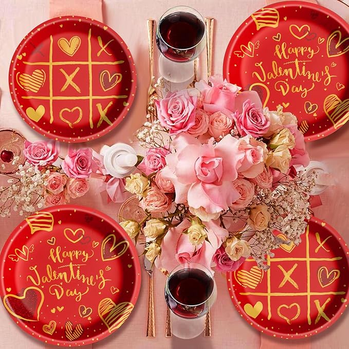 Valentine's Day Party Supplies Tableware Set Red Heart Love Paper