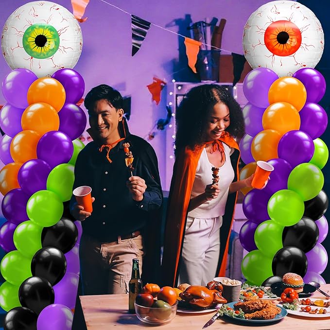 2 Set Halloween Eyeball Balloon Column Stand Kit with Red Green