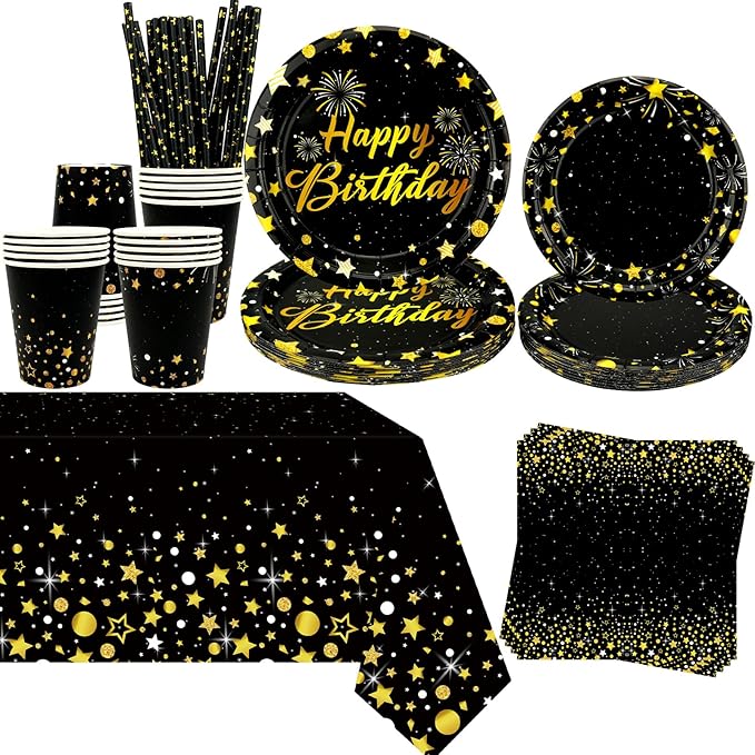 Black Gold Party Decoration - Black and Gold Birthday Party Tableware