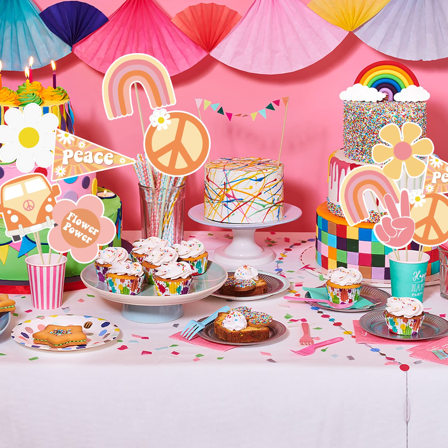 A1diee 30Pcs Groovy Retro Hippie Boho Party Centerpieces for Tables