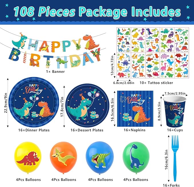 108PCS Dinosaur Birthday Party Supplies Dinosaur Party Decorations