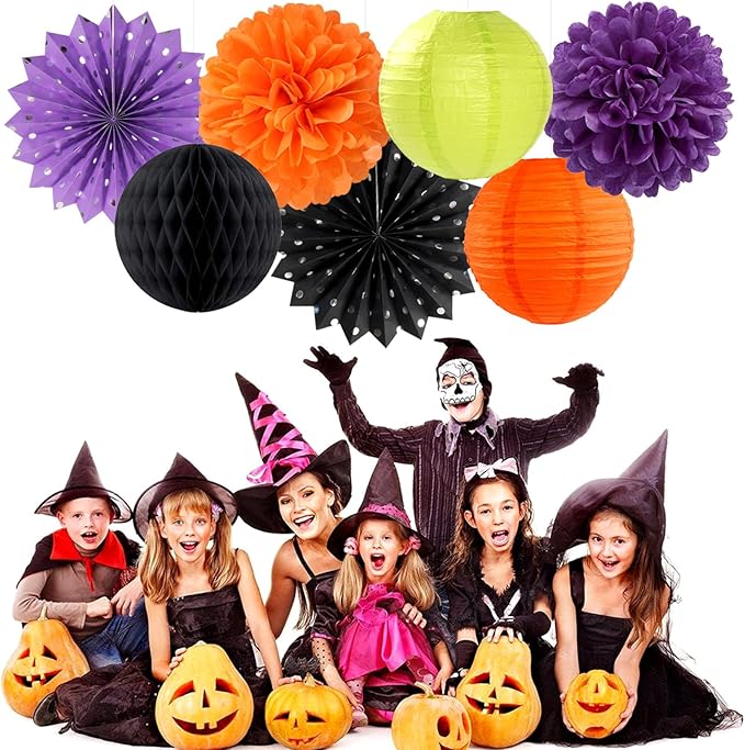 Black Orange Purple Green Halloween Party Decorations 14pc Kit Paper