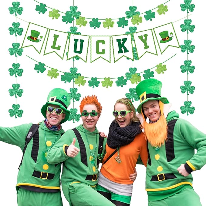 St Patricks Day Party Decoration Green Shamrock Garland 25pcs Saint