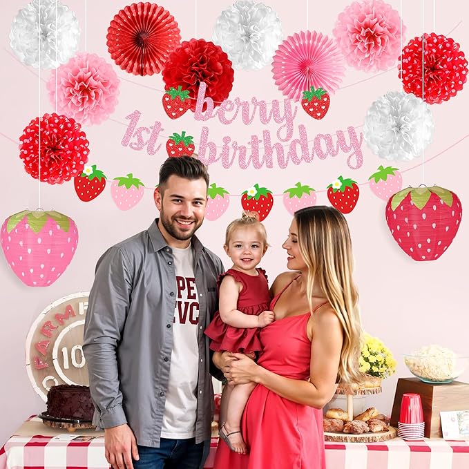 Berry First Birthday Decor 14 Pcs Strawberry 1st Birthday