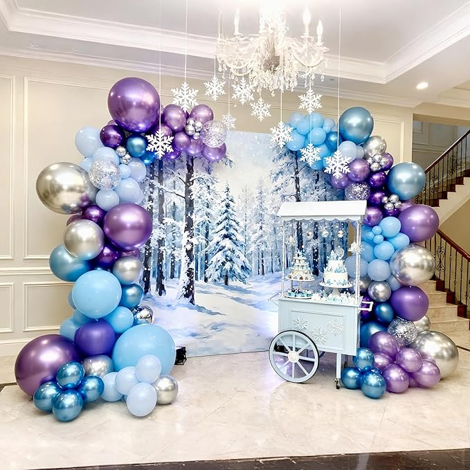Bezente Frozen Balloons Kit, 60pcs 12 inch Blue Purple Latex Balloons