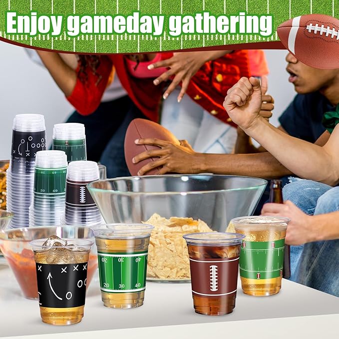60 Pcs Football Party Cups in Bulk 16 Oz Disposable Plastic Football