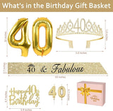 40th Birthday Decorations Women Gold with Sash and Tiara Cake Topper