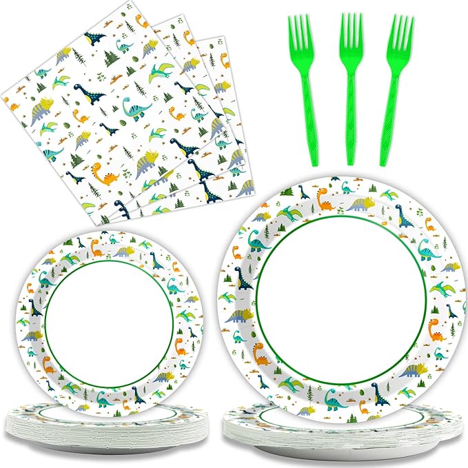 96 Pcs Dinosaur Party Plates Napkins Watercolor Dinosaur Paper