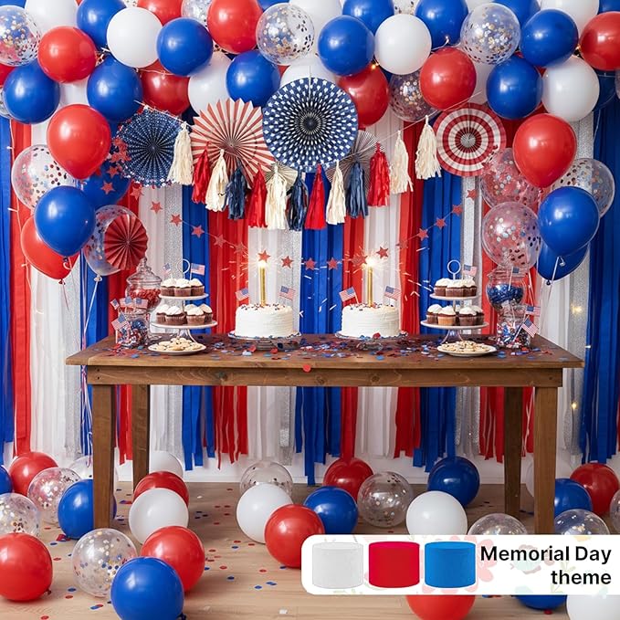 PartyWoo Red and Blue Crepe Paper Streamers 4pcs 328ft Pack of Red