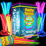 PartySticks Glow Sticks Party Supplies 1000 pack - 8 Inch Glow in The