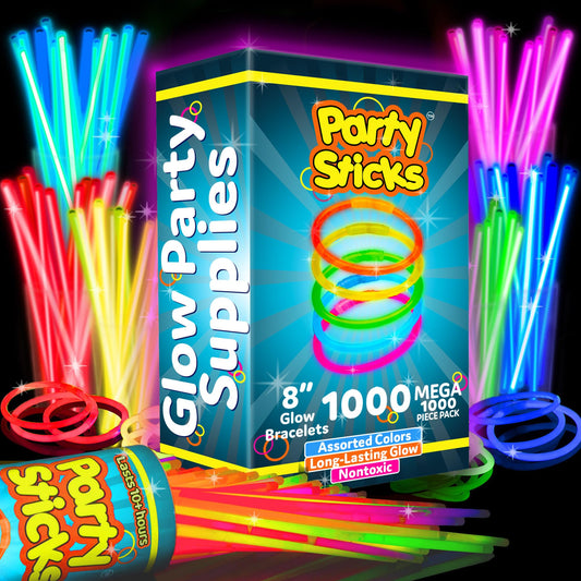 PartySticks Glow Sticks Party Supplies 1000 pack - 8 Inch Glow in The