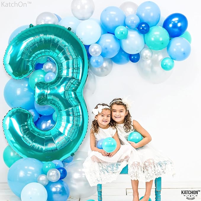 KatchOn, Teal Number 3 Balloon - Large, 40 Inch | Teal Blue 3 Balloon