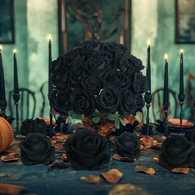 30 PCS Fake Black Roses Artificial Flowers Bulk Halloween