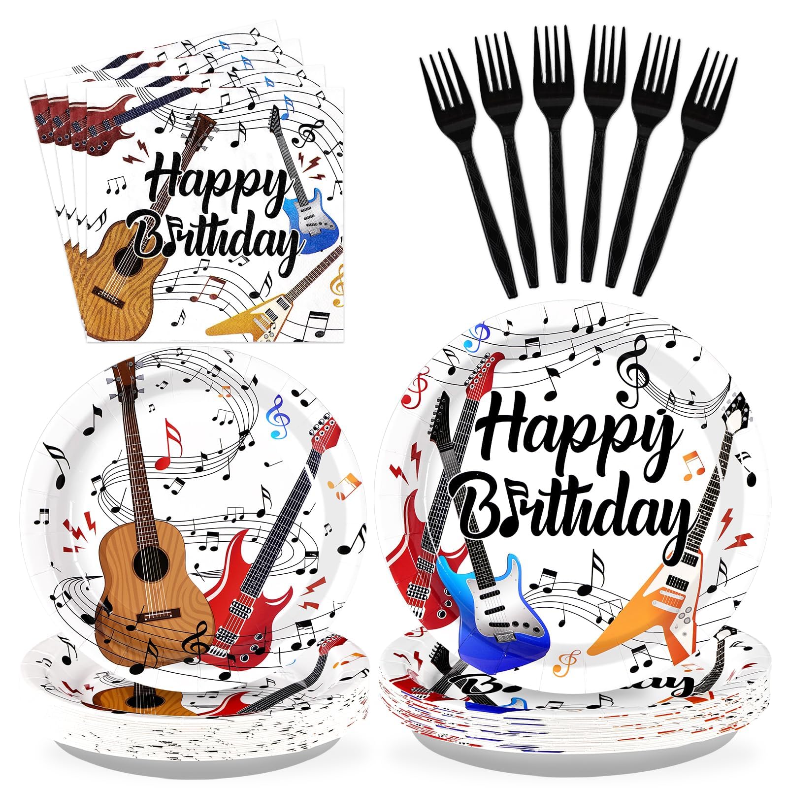 Grencian 96 Pcs Guitar Birthday Party Supplies Music Notes Birthday