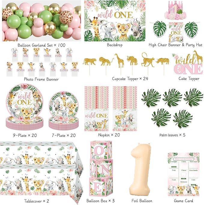 Cocomigo 184pcs Wild One Birthday Decorations Girl Wild One Party