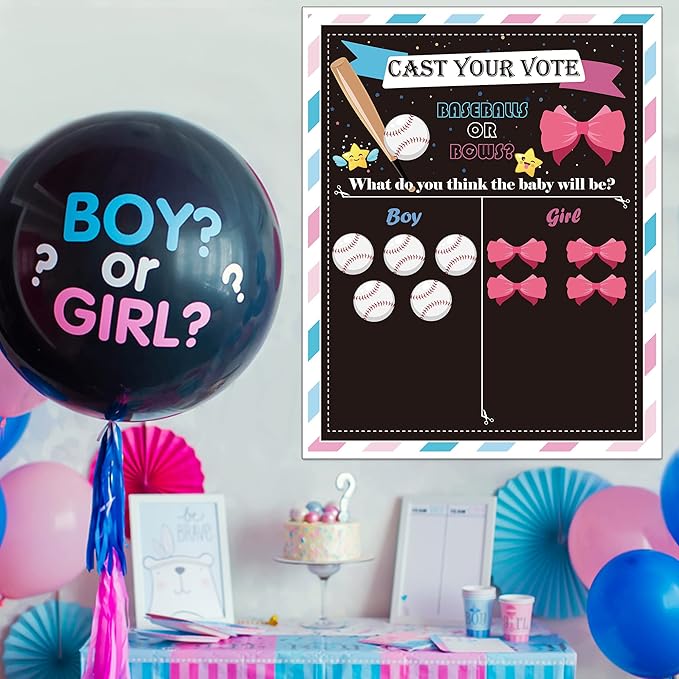 Baseball or Bows Gender Reveal Games for Guests Cast Your Vote