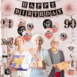 90th Birthday Decorations for Women 33pcs 90th Crown and Sash Black
