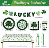 98PCS St Patrick's Day Party Supplies Green Irish Shamrock Tableware