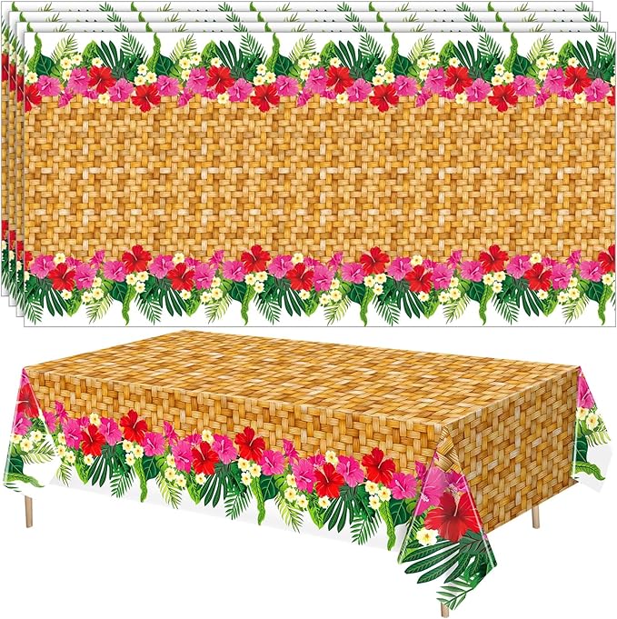 4 Pcs Hawaiian Luau Party Table Cover 54'' x 108'' Plastic Hawaiian