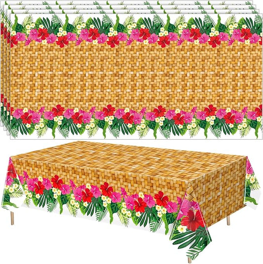 4 Pcs Hawaiian Luau Party Table Cover 54'' x 108'' Plastic Hawaiian