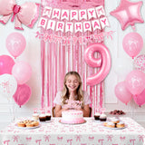 9th Pink Birthday Decorations for Girls, Pink Bow Coquette Birthday